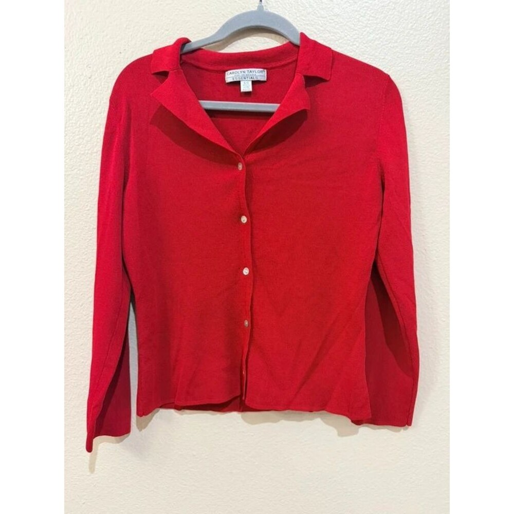Vintage Carolyn Taylor Essentials Red Collared Knit Cardigan - Size S